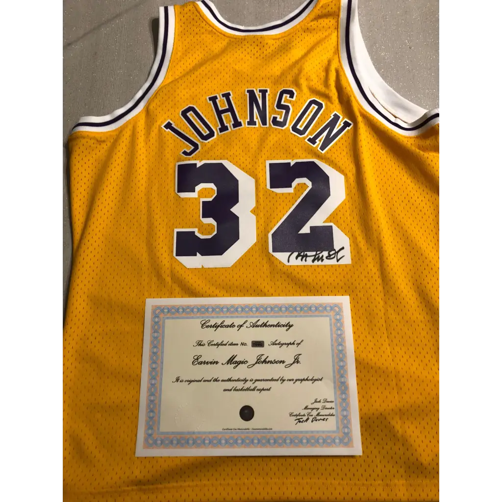 Magic Johnson Framed Signed Purple Jersey