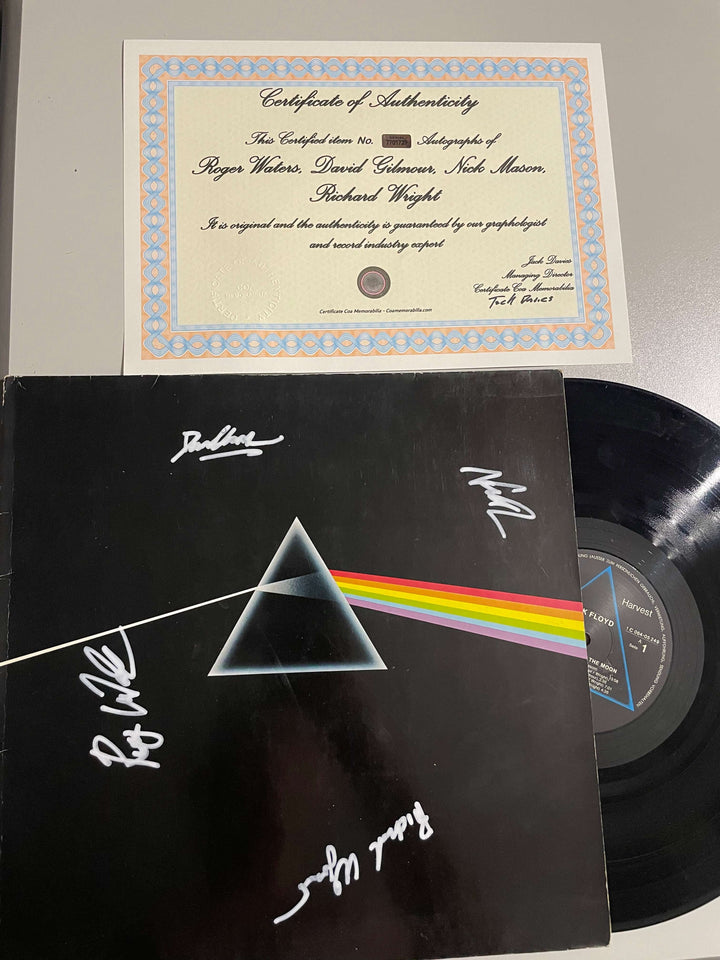 Pink Floyd The Dark Side of the Moon LP de 1977: firmado por David Gilmour, Nick Mason, Roger Waters y Richard Wright