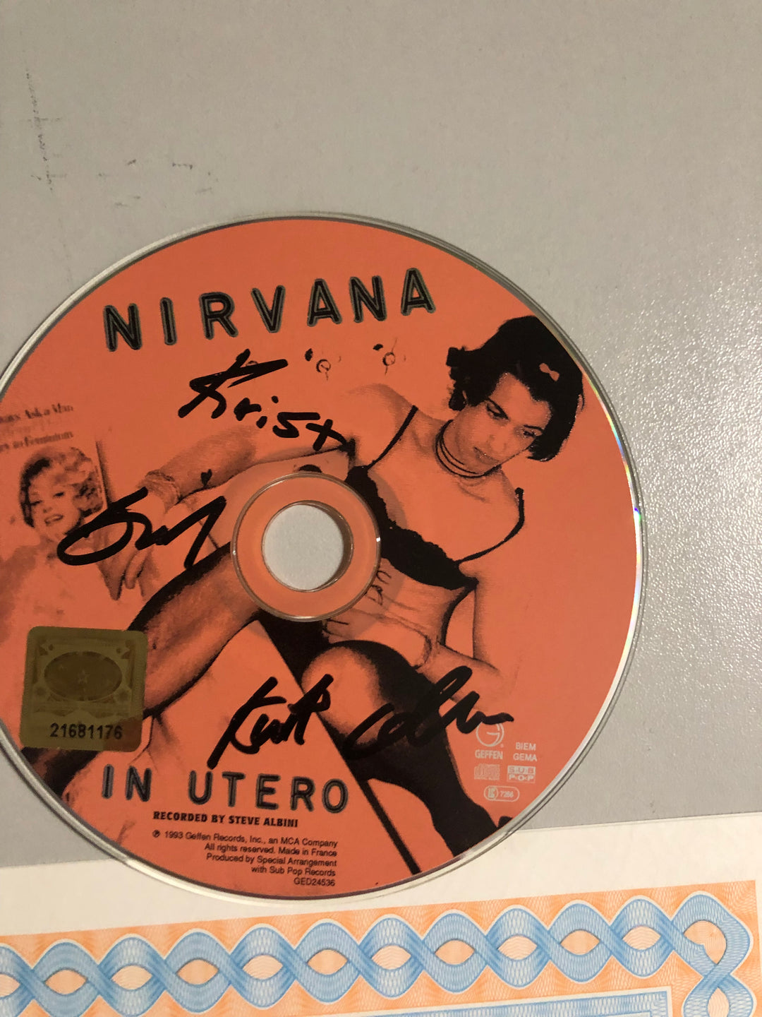 Nirvana - "In Utero" CD (1993) - Autografato da Kurt Cobain, Dave Grohl e Krist Novoselic + COA