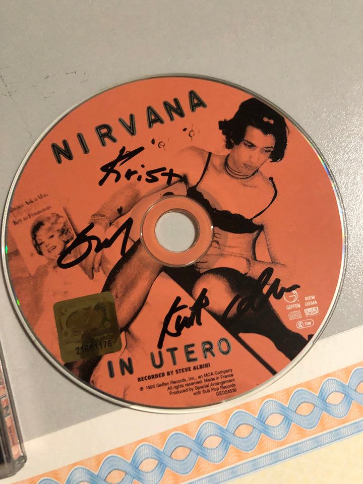 Nirvana - "In Utero" CD (1993) - Autografato da Kurt Cobain, Dave Grohl e Krist Novoselic + COA