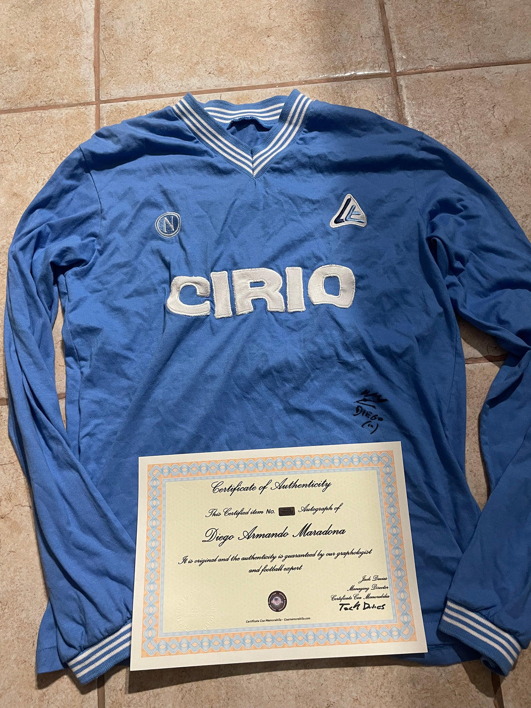 Camiseta de Maradona auténtica autografiada 1984/85 Partido del jugador del Napoli usado con certificado de autenticidad - azul xl