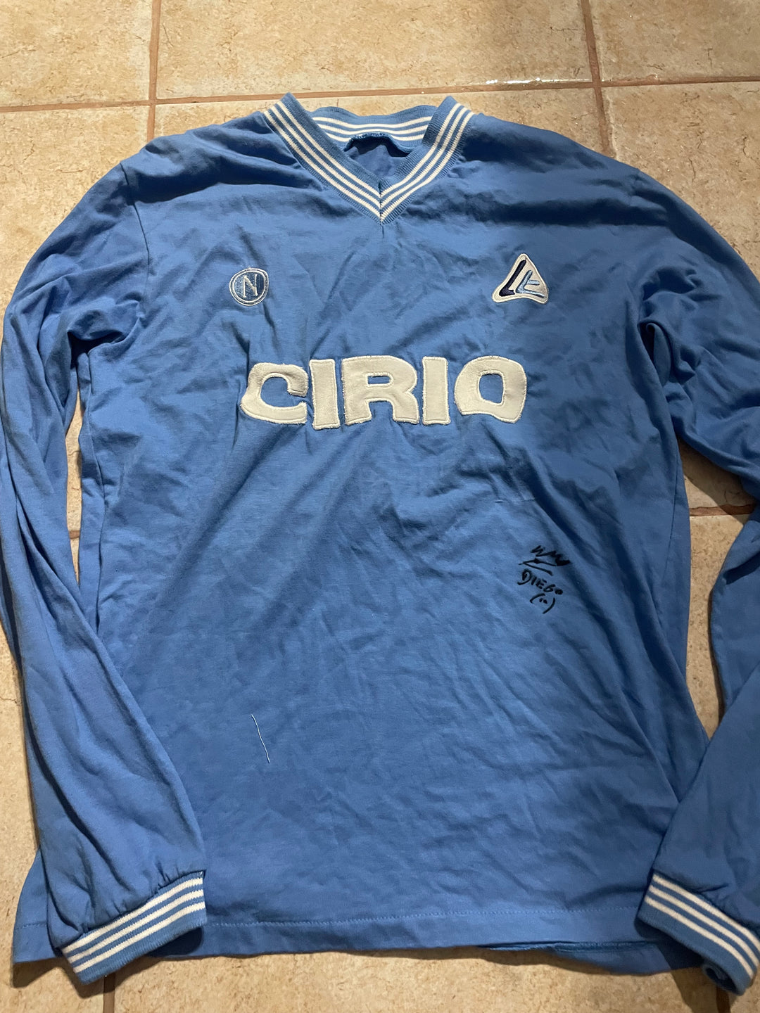 Camiseta de Maradona auténtica autografiada 1984/85 Partido del jugador del Napoli usado con certificado de autenticidad - azul xl