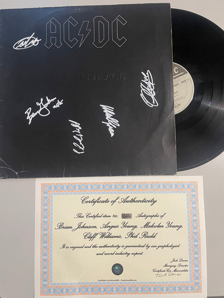 AC/DC Back in Black Signed LP by Jhonson Young Williams Rudd with Certificate of Authenticity