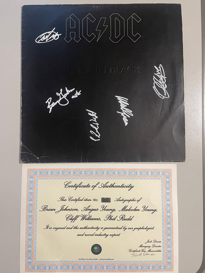 AC/DC Back in Black Signed LP by Jhonson Young Williams Rudd with Certificate of Authenticity