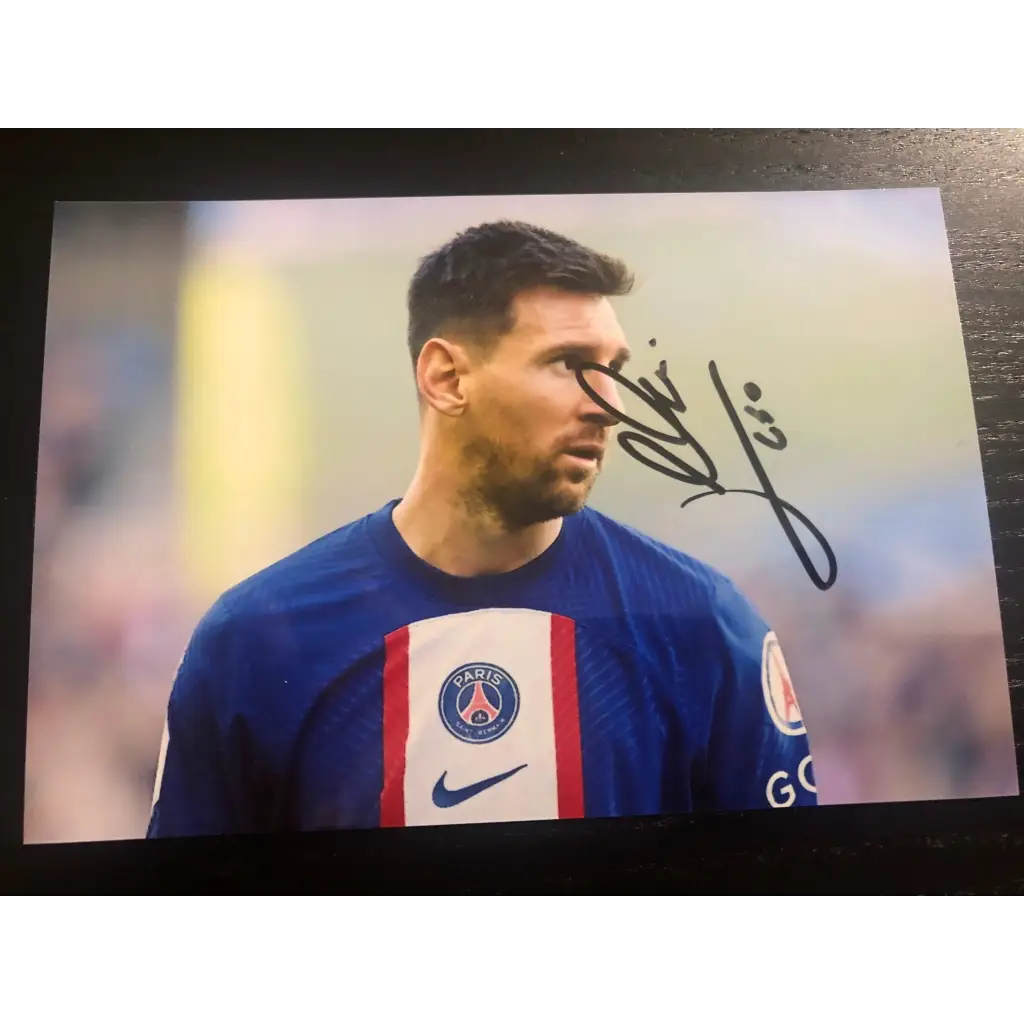 Messi Autographed Photo , Photo Lionel Messi Autograph Hand Signed PSG Paris Saint Germain+ Label Certificate Coa Memorabilia