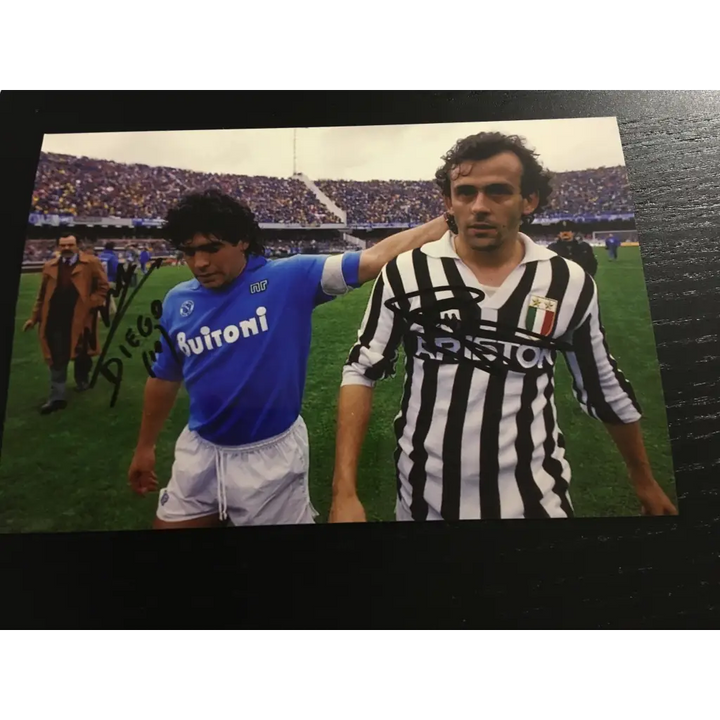 Maradona & Platini Autograph Photo, Photo Maradona and Platini Autograph Hand Signed + Coa Label Memorabilia