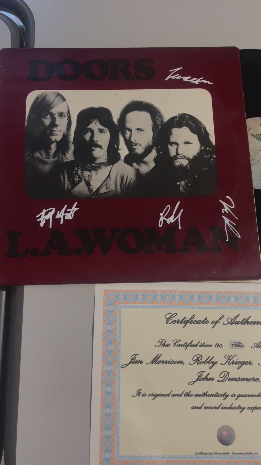 Lp The Doors Autographed Jim Morrison Krieger Manzarek Densmore LA Woman with COA